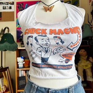White Graphic Tee with Orange and Blue Print